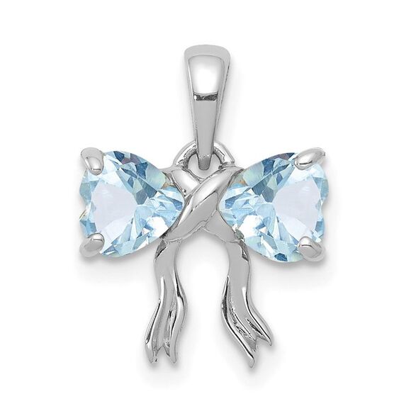 Kazi Luxury 14k White Gold Polished Aquamarine Bow Pendant